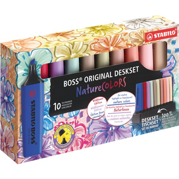 Markeerstift STABILO Boss Wildflower & Nature Colors ass deskset 10st