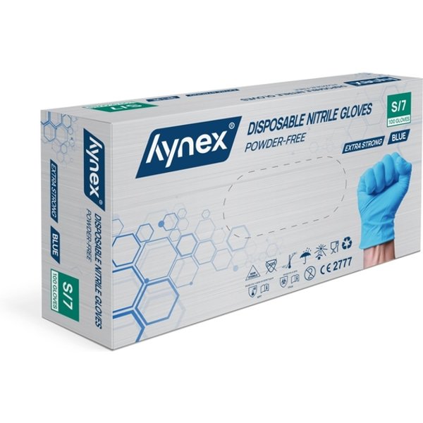 Handschoen Hynex nitril extra sterk S blauw 5gr 100 stuks