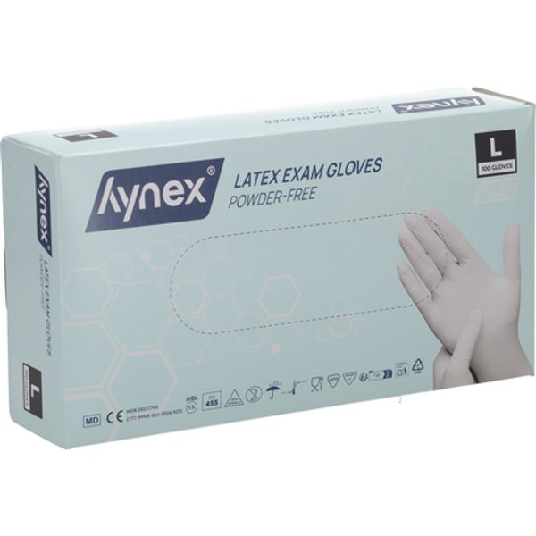 Handschoen Hynex latex L wit 5g 100 stuks