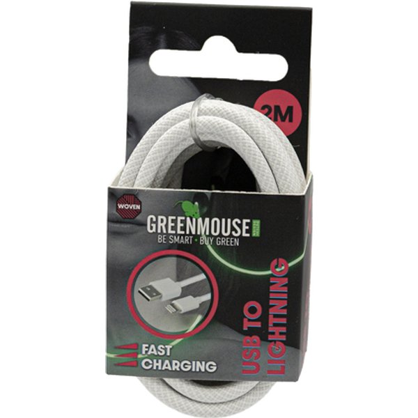 Kabel Green Mouse USB-A to Lightning data Woven 2m blisterverpakking