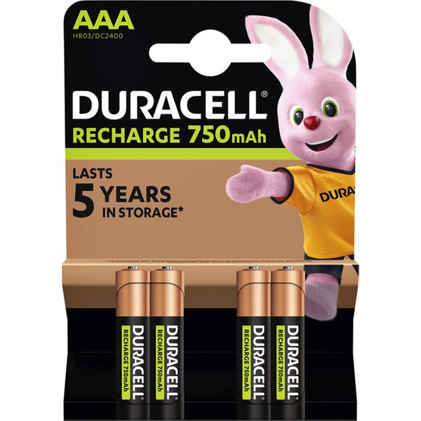 Batterij oplaadbaar Duracell 4x AAA 750mAh Plus