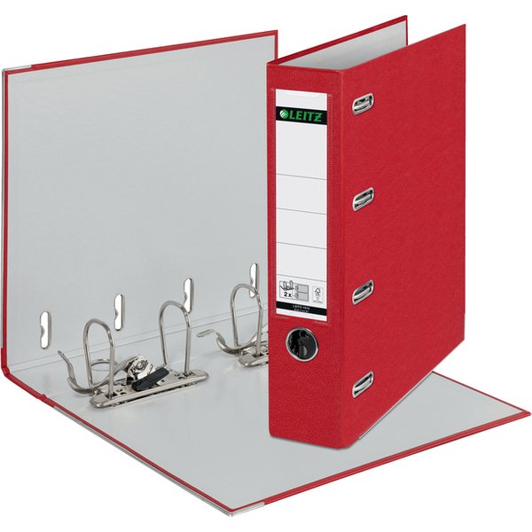 Giro-bank ordner Leitz A4 met dubbele mechaniek 80mm PP rood