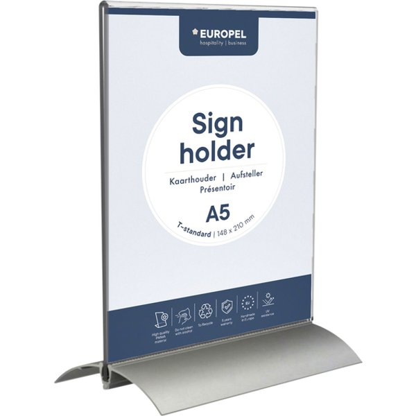Kaarthouder Europel T-standaard A5 staand acryl / aluminium