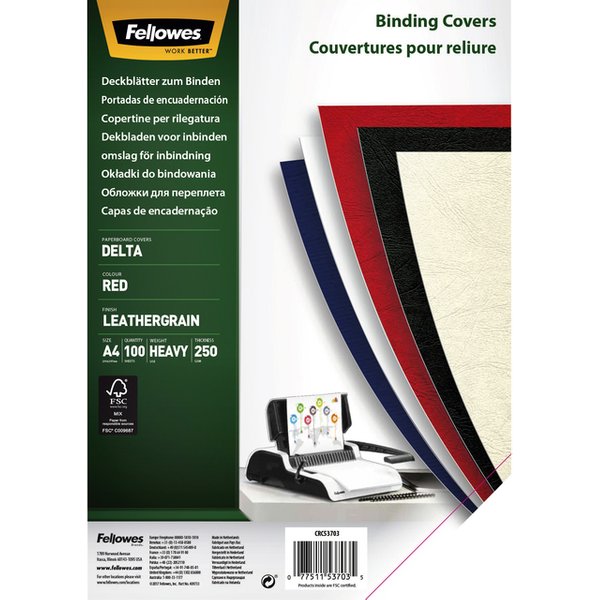 Voorblad Fellowes A4 lederlook rood 100 stuks