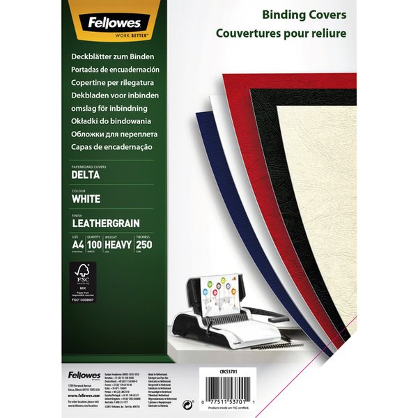 Voorblad Fellowes A4 lederlook wit 100 stuks
