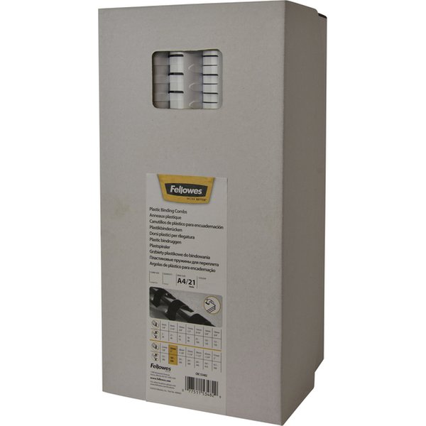 Bindrug Fellowes 19mm 21rings A4 wit 100 stuks