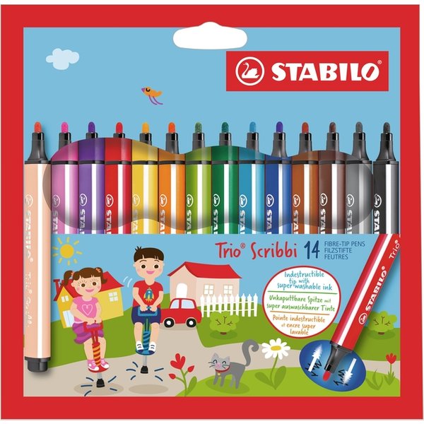 Viltstift STABILO Trio Scribbi 368/14 assorti etui à 14 stuks