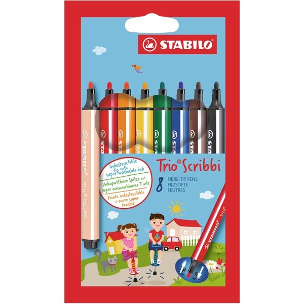 Viltstift STABILO Trio Scribbi 368/8 assorti etui à 8 stuks