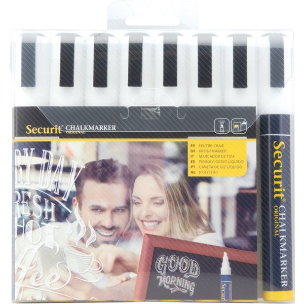 Krijtstift Securit SMA-510 schuin wit 2-6mm blister à 8 stuks