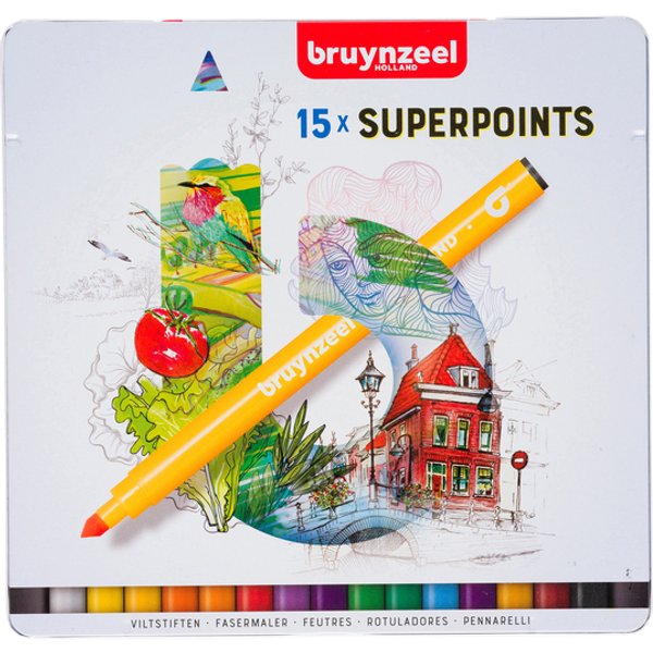 Viltstift Bruynzeel Creatives Superpoints assorti blik à 15 stuks