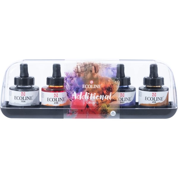 Inkt Talens Ecoline met pipet additional set à 5 ass