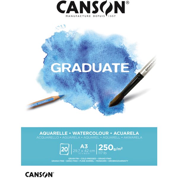 Aquarelpapier Canson Graduate Watercolour 20vel 250gr A3 natuurlijk wit