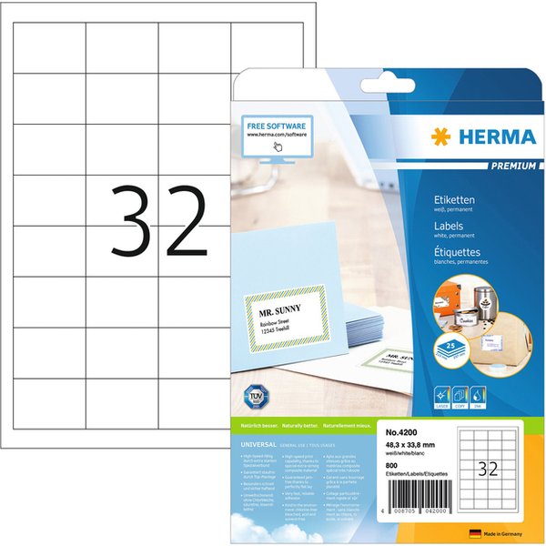 Etiket HERMA 4200 48.3x33.8mm premium wit 800 stuks