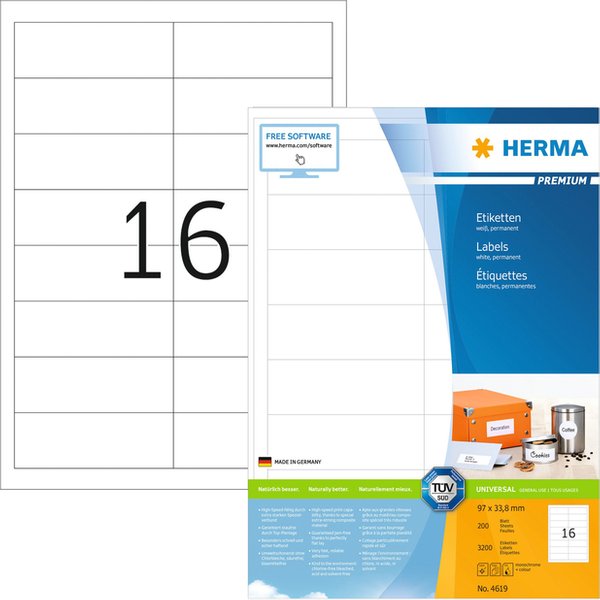 Etiket HERMA 4619 97x33.8mm premium wit 3200 stuks