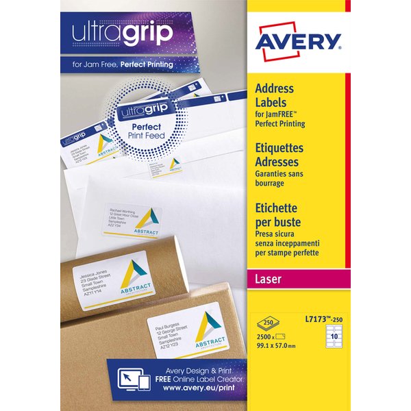 Etiket Avery L7173-250 99.1x57mm wit 2500 stuks