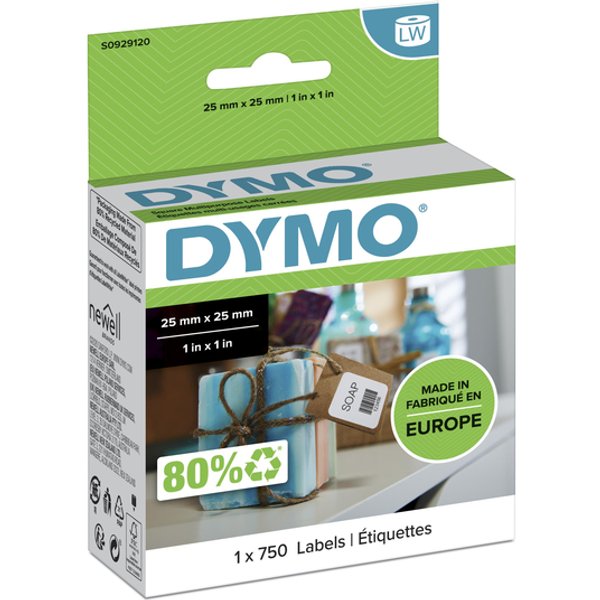 DYMO S0929120 Rol met etiketten 25 x 25 mm Papier Wit 750 stuk(s) Weer verwijderbaar Universele etiketten
