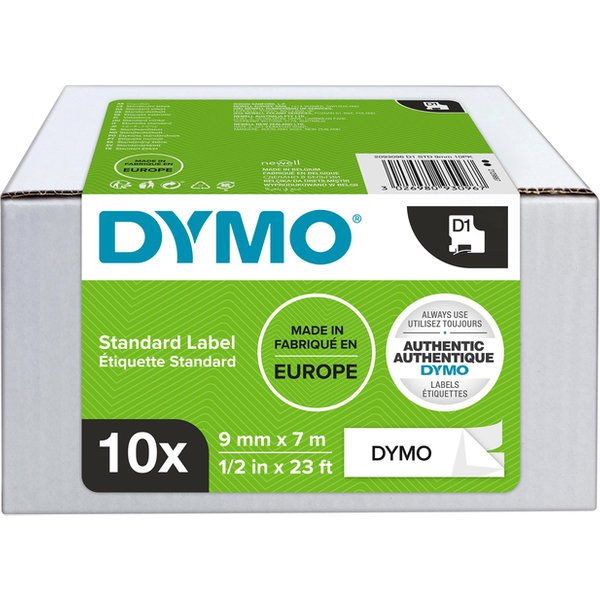 Etiketten Set van 10 stuks Combipack DYMO D1 2093096 Polyester Tapekleur: Wit Tekstkleur:Zwart 9 mm 7 m