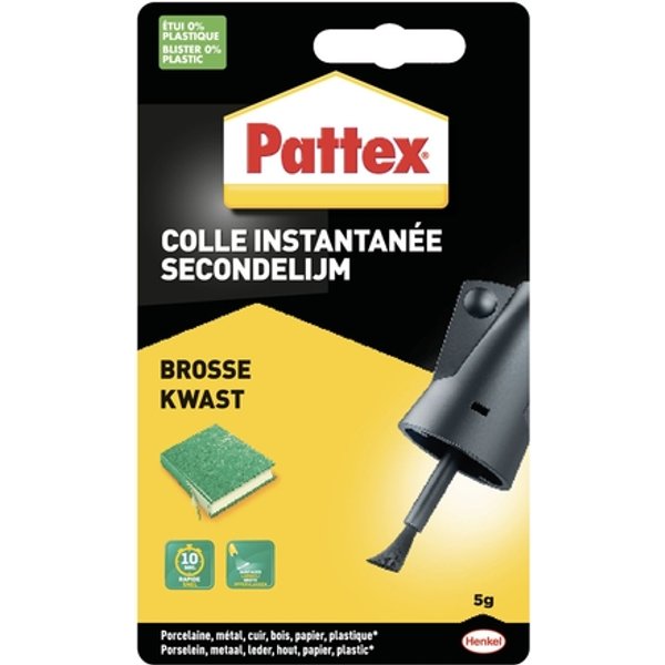 Secondenlijm Pattex met kwast flacon 5 gram op blister