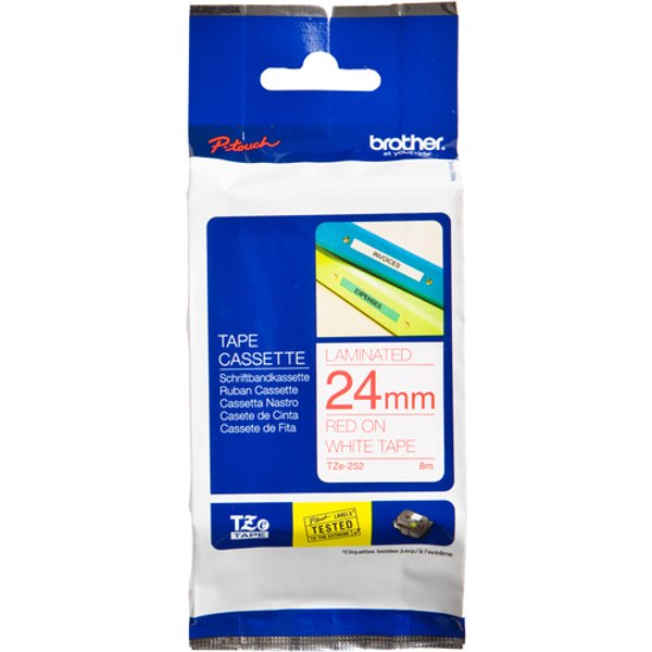 Labeltape Brother TZe, TZ TZe-252 PET Tapekleur: Wit Tekstkleur:Rood 24 mm 8 m
