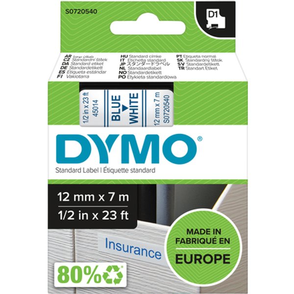 DYMO 45014 Labeltape Polyester Tapekleur: Wit Tekstkleur: Blauw 12 mm 7 m