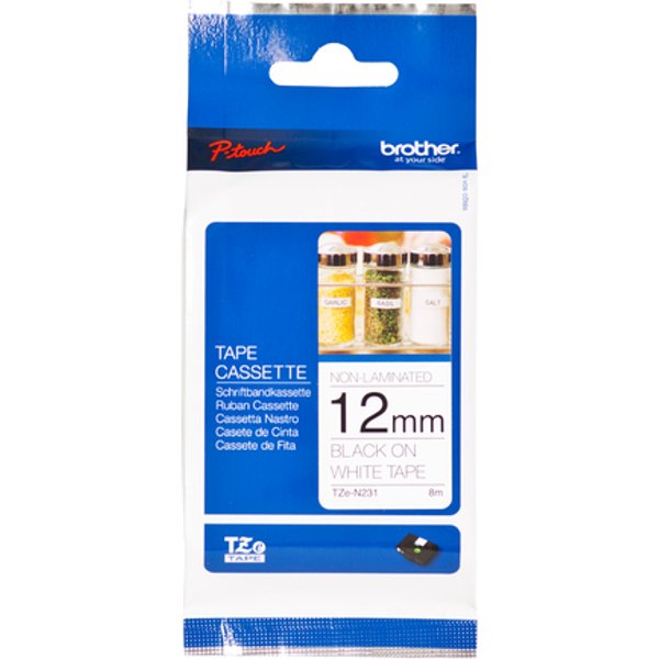 Labeltape Brother P-touch TZe-N231 ongelamineerd 12mm zwart op wit