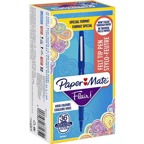 Fineliner Paper Mate Flair Original medium blauw valuepack à 36 stuks