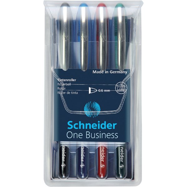 Schneider Schreibgeräte One Business 183094 Rollerballpen 0.6 mm Blauw, Groen, Rood, Zwart 4 stuk(s)