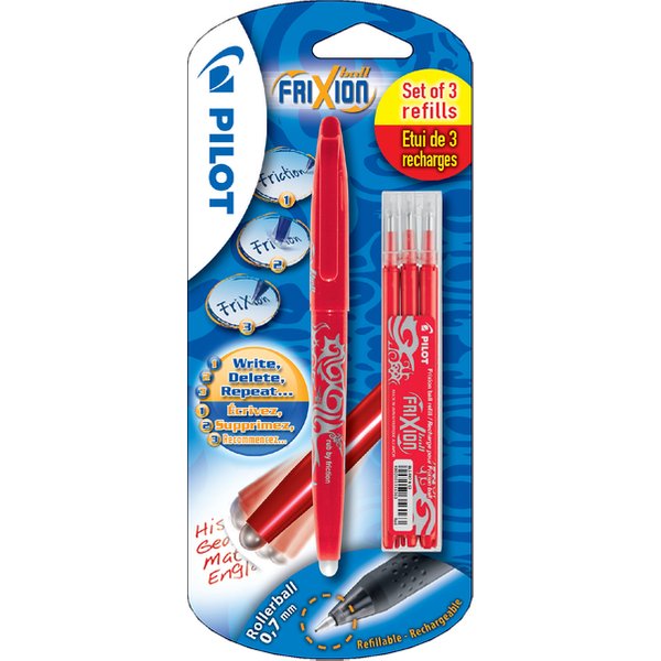 Rollerpen PILOT friXion medium rood blister à 1 stuk + 3 vullingen