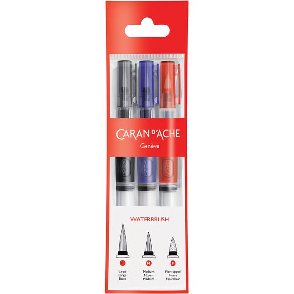 Penseel Caran d'Ache medium, breed , fibre tip set à 3st