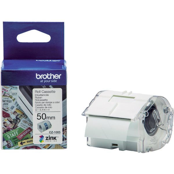 Brother CZ1005 Rol met etiketten 50 x 50 mm Papier Wit 1 stuk(s) Permanent hechtend Gekleurde etikettenrol