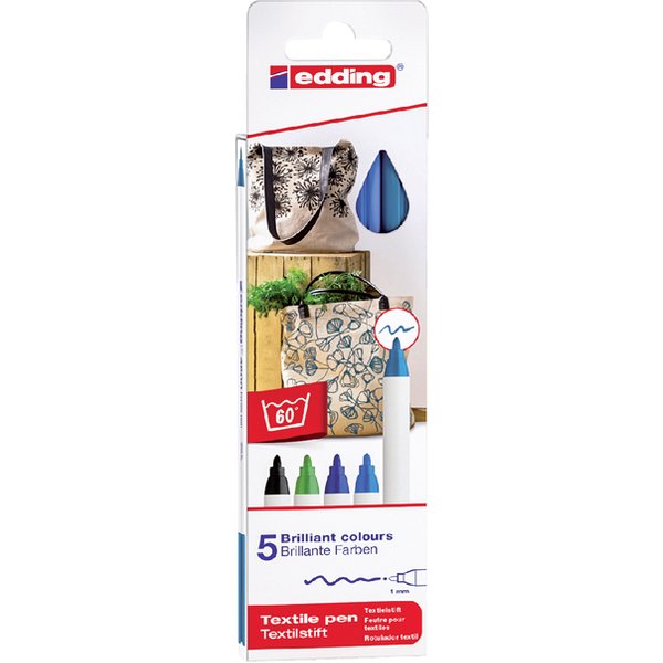 Textielmarker edding 4600 rond 1mm koel assorti 5 stuks