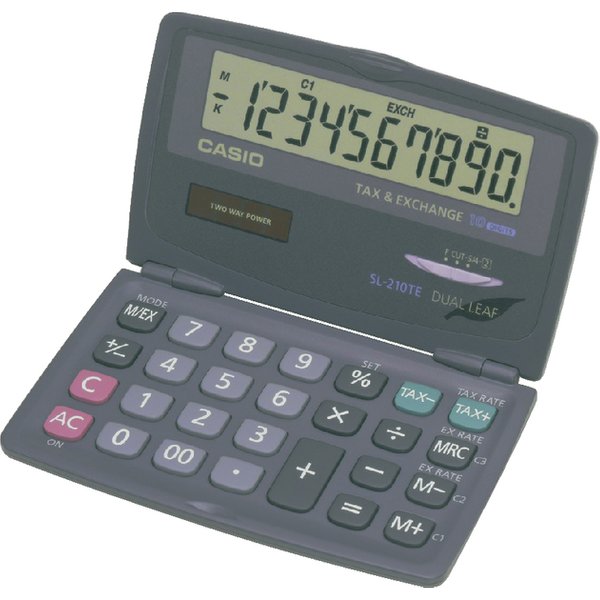 Casio SL-210TE Zakrekenmachine Antraciet Aantal displayposities: 10 werkt op zonne-energie, werkt op batterijen (b x h x d) 120 x 12.5 x 73 mm