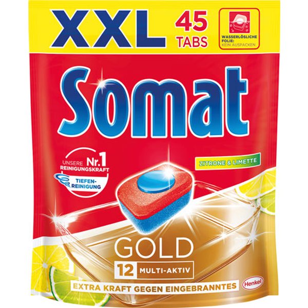 Somat 12 Gold Zitrone & Limette XXL Tabs Multi-Aktiv, 45 Stück, 922 Gramm