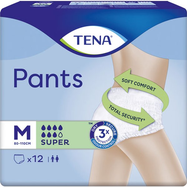 TENA Pants Super Größe M (Hüftumfang 80 bis 110 cm), mittlere bis schwere Blasenschwäche, 12 Stück