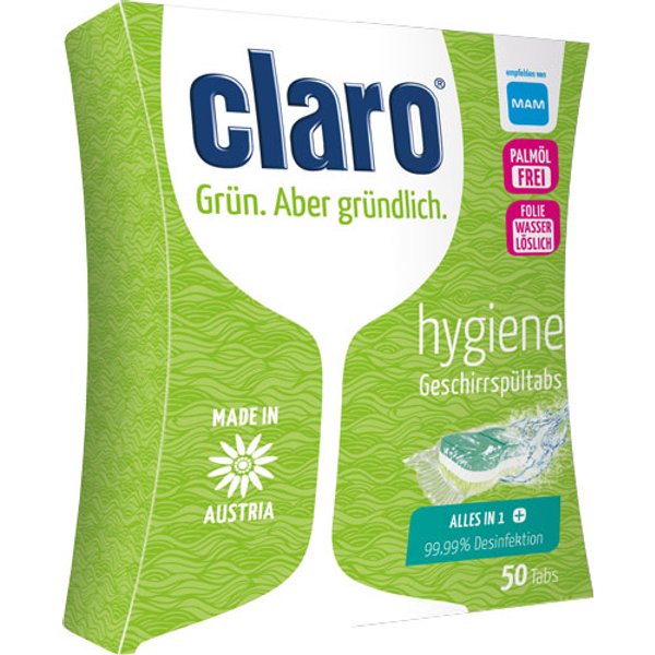 Claro ÖKO Hygiene Tabs Alles in 1, phosphatfrei, in wasserlöslicher Folie, 50 Stück