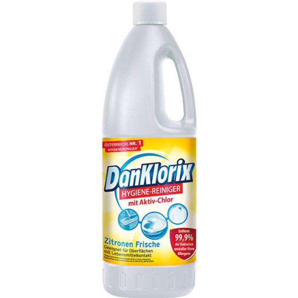DanKlorix Hygiene-Reiniger Zitronen Frische, entfernt 99,9 % Bakterien, 1l