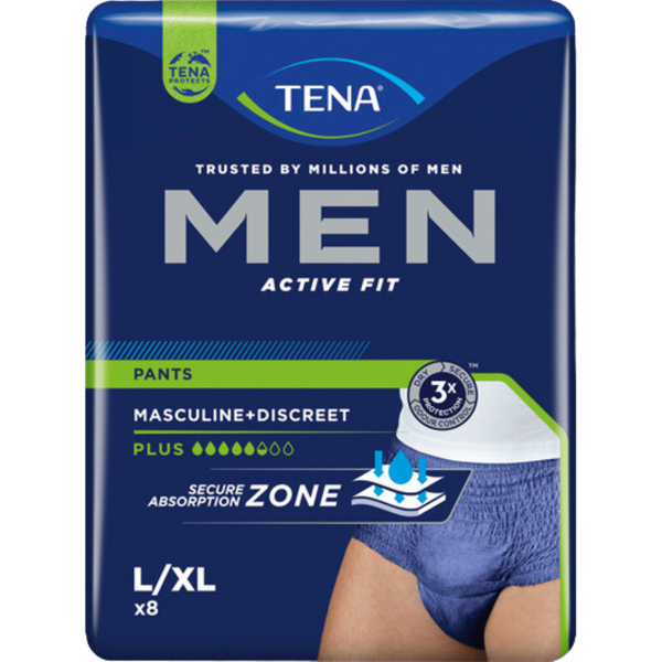 TENA MEN Pants Active Fit Plus Größe L (Hüftumfang 95 bis 130 cm), mittlere Blasenschwäche, 8 Stück