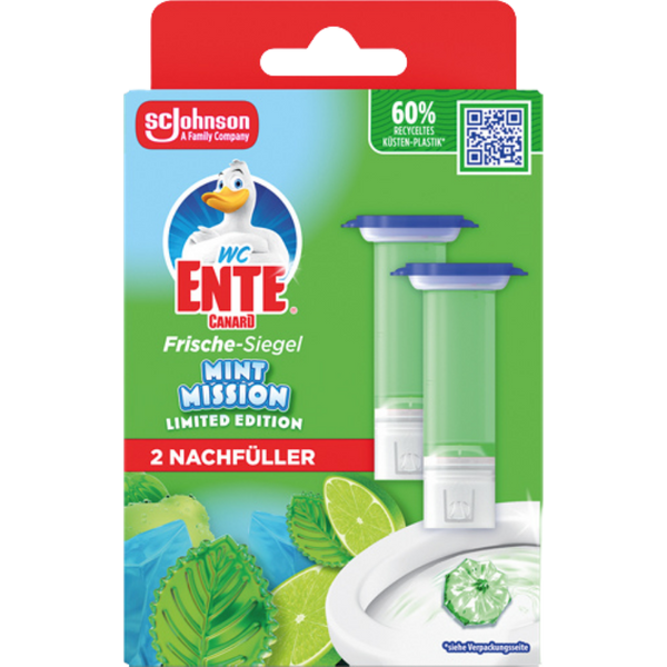 WC Ente Frische Siegel Mint Mission, selbsthaftend, NACHFÜLLUNGEN, 2 x 6 Gel Siegel, 72ml