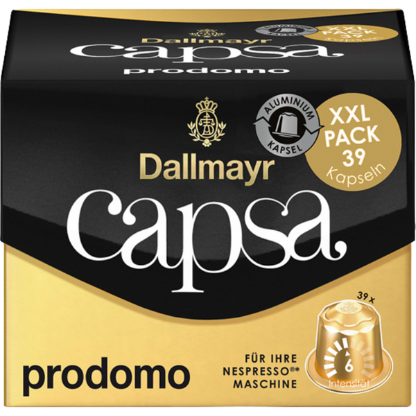Dallmayr Capsa Prodomo 6 XXL, Nespressokompatibel, 39 AluminiumKaffeekapseln, 218g