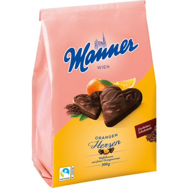 Manner Herzen Orange, 300 Gramm Packung