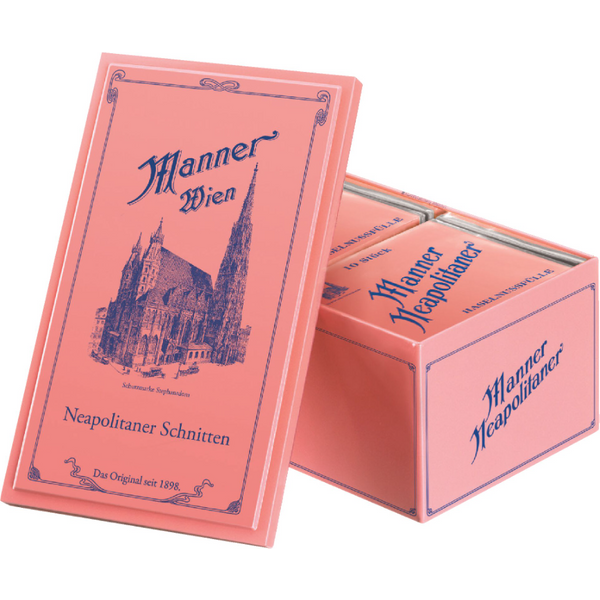 Manner Schnitten Original Neapolitaner, Nostalgiedose, 8 Packungen Packungen à 75 g, 600 Gramm Dose