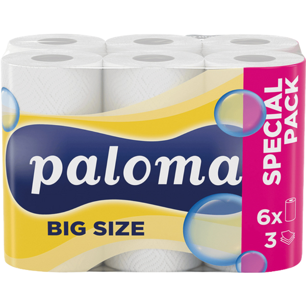 Paloma Küchenrolle MULTI FUN 3-lagig, weiß, 6 Rollen à 51 Blatt (26 x 24 cm), 100 % Zellstoff