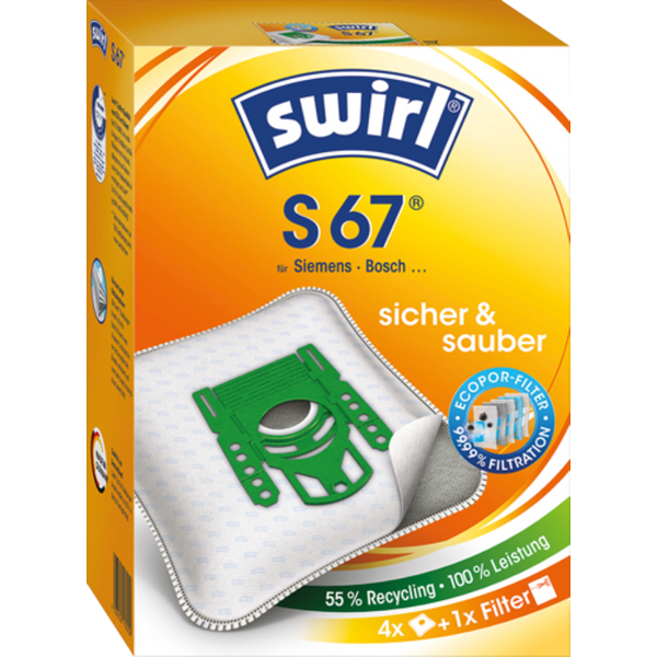Swirl Staubbeutel S 67, EcoporFilter, 55 % Recycling, 4 Stück