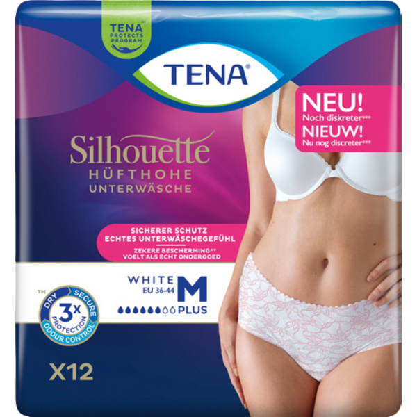 TENA Silhouette Pants Plus White Größe M (3644), mittlere bis schwere Blasenschwäche, 12 Stück