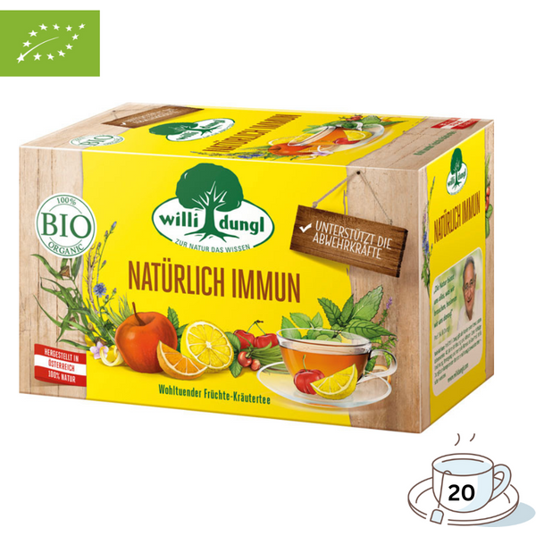 Willi Dungl Bio Tee Natürlich Immun, Früchte-Kräutertee, 20 Teebeutel im Kuvert, 40 Gramm Packung