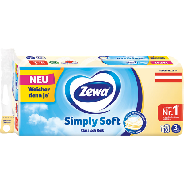 Zewa Comfort Das klassisch Gelbe, Toilettenpapier 3-lagig, gelb bedruckt mit Prägung, 10 Stück x 150 Blatt