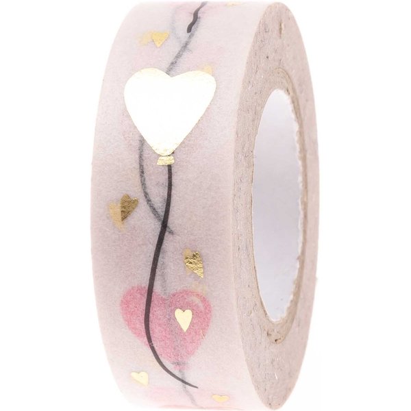 Paper Poetry Tape Herzluftballons Puder-Gold 1,5Cm 10M-image
