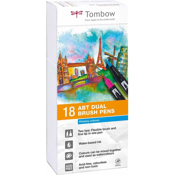 Tombow Abt Dual Brush Pen PrimäRfarben 18Er Set PrimäRfarben-image