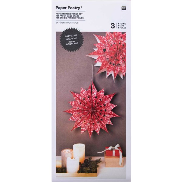 Rico Design Paper Poetry Bastelset PapiertüTen-Sterne Jolly Christmas Groß Rot-image