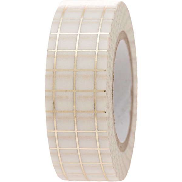 Paper Poetry Tape Kariert Weiß-Gold 1,5Cm 10M-image